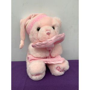 Aurora 9 Inch Pink Teddy Bear Lovie Blanket Baby Girl Embroirded Feet Night Hat